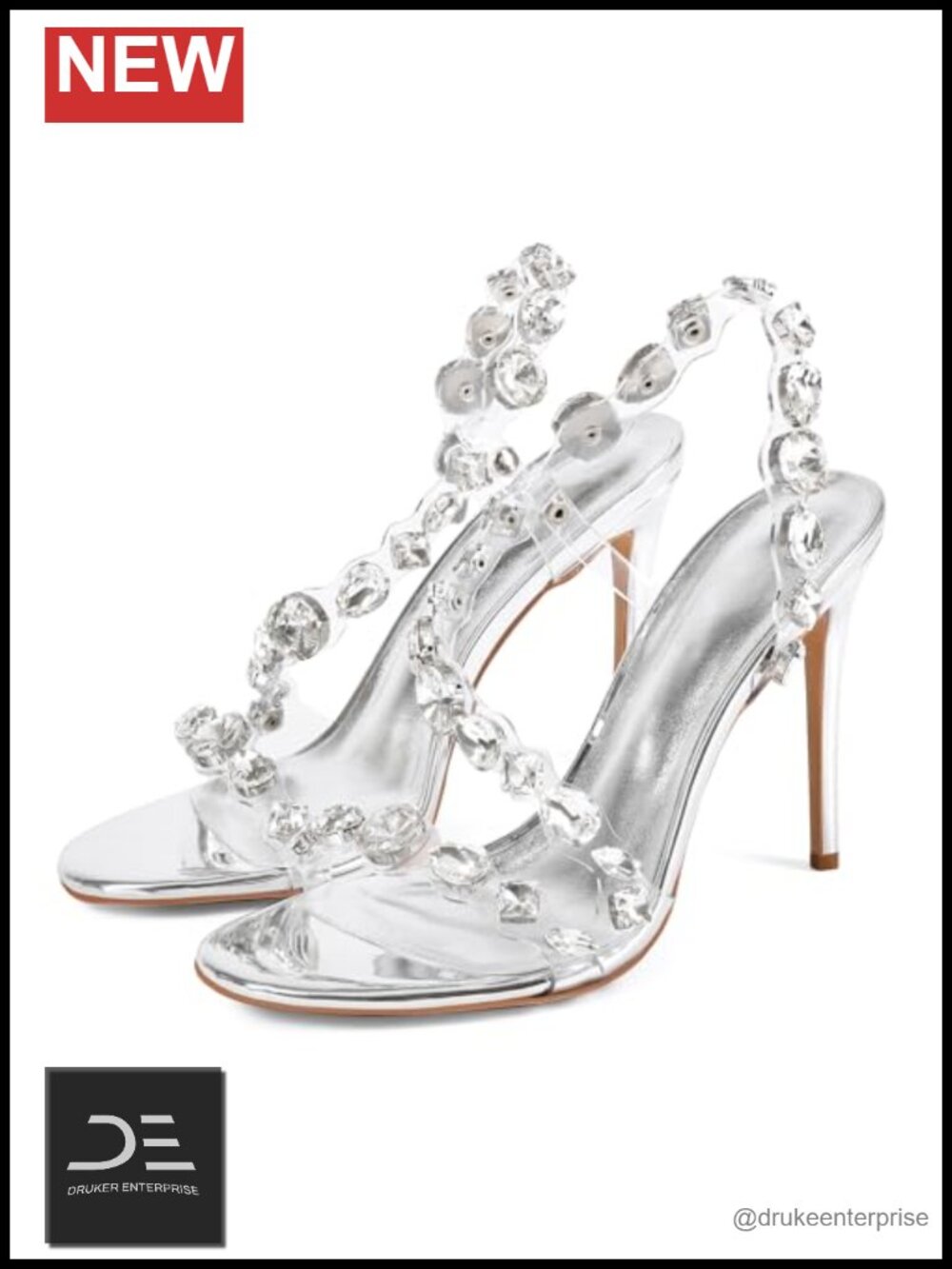Clear Rhinestone Stiletto Heel Sandals Open Toe Dress Heels Party Prom Wedding